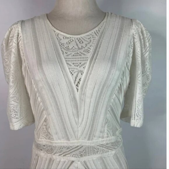 BCBGMAXAZRIA NWT White Lace Tiered Ruffle Midi Dress – Flare Hem, Size L - Picture 3 of 12
